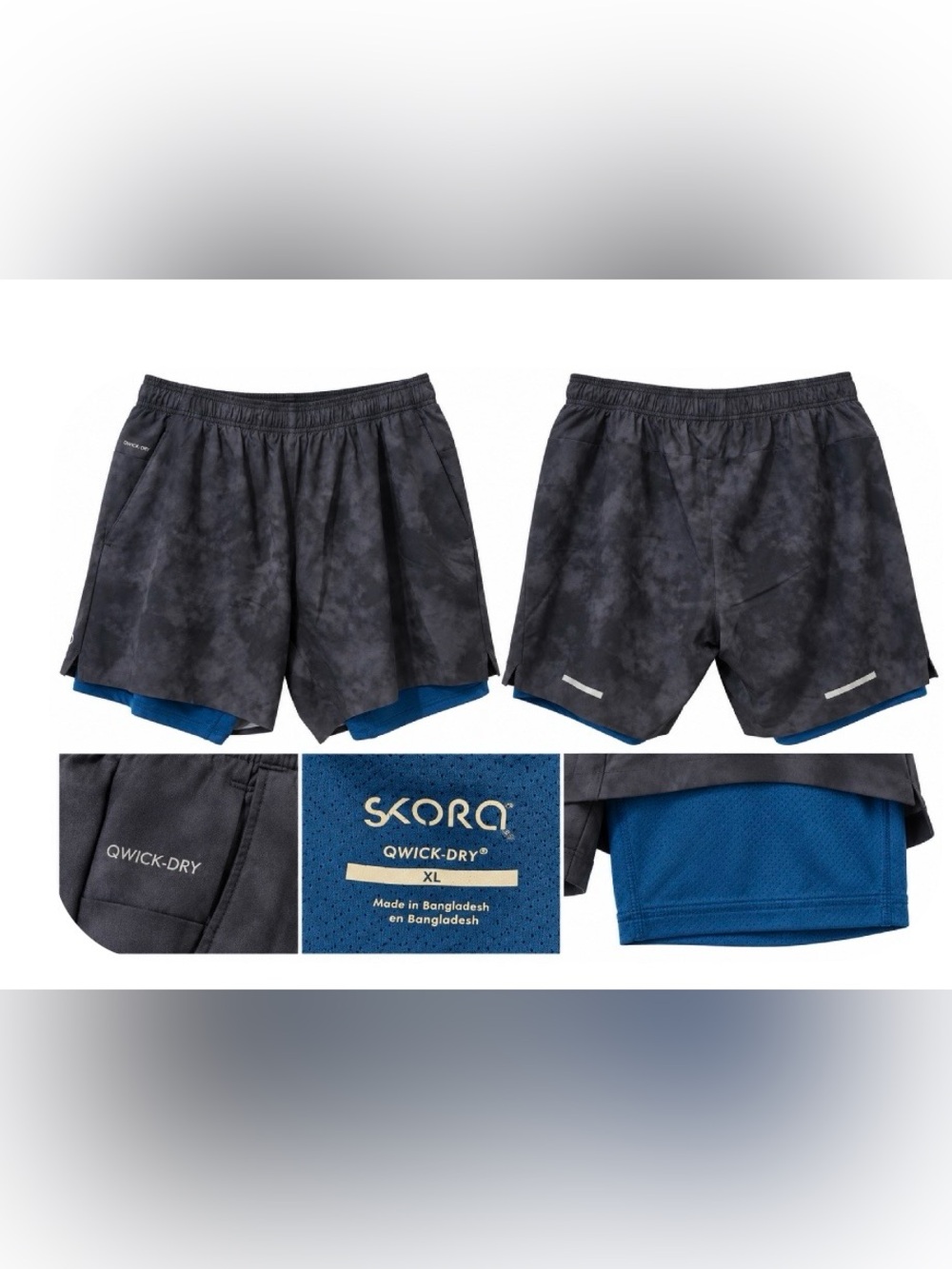 SKORA QWICK-DRY Men’s 2-in-1 Running Shorts XL Black Blue Liner